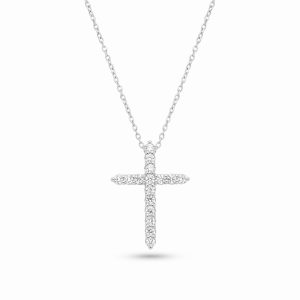 Cruz de Diamantes Naturales 0.33 con Cadena en Oro Blanco