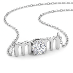 Collar Mom Oro Blanco 14K con Diamante
