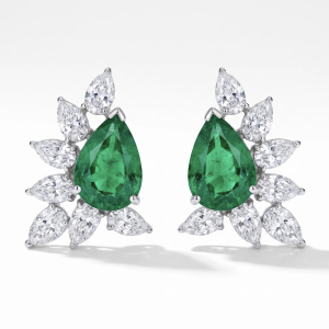 Aretes de Esmeraldas en forma de gota con Diamantes