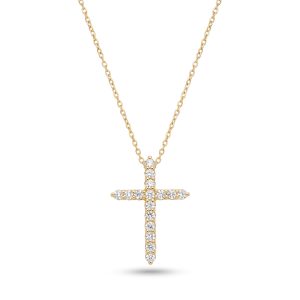 Cruz de Diamantes Naturales 0.33 con Cadena en Oro Amarillo
