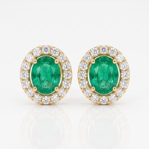 Aretes de Esmeralda con Halo de Diamantes