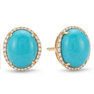Broqueles de Turquesa con Halo de Diamantes