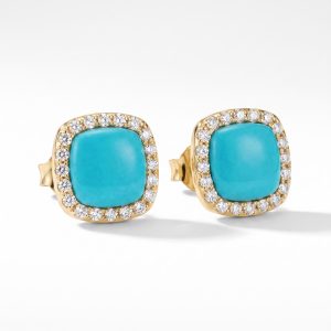 Aretes de Turquesa con Halo de Diamantes