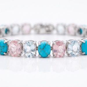 Pulsera de Plata con Turquesa, Turmalina y Aqua