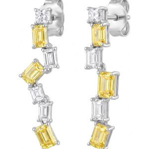 Aretes de baguette de lab amarillo y blanco