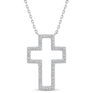 Cruz con línea de diamantes natural y cadena