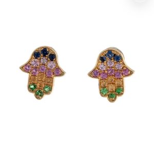 Broqueles “Hamsa” de zafiros multicolor