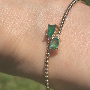 Pulsera de esmeraldas con diamantes naturales montada en oro amarillo de 14k, flexible