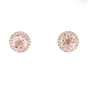 Broqueles de Morganita Rosa con diamantes naturales