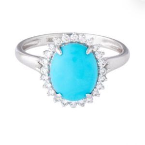 Anillo de turquesa con halo de diamantes naturales