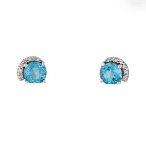 Broqueles de topaz azul con diamantes naturales